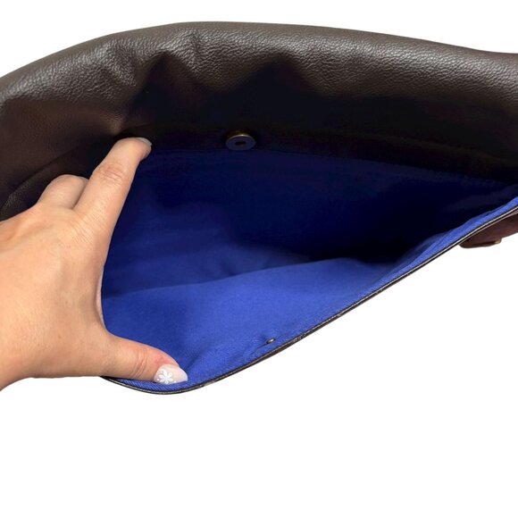 Ted Baker London Messenger Bag Brown Faux Leather Crossbody Blue Stripe Zipper - Picture 4 of 11